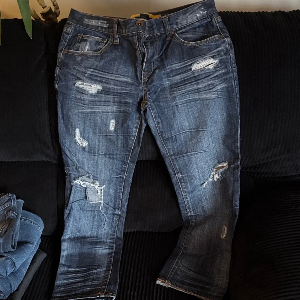 Refuge Ripped Dark Blue Jeans - Picture 1 of 4